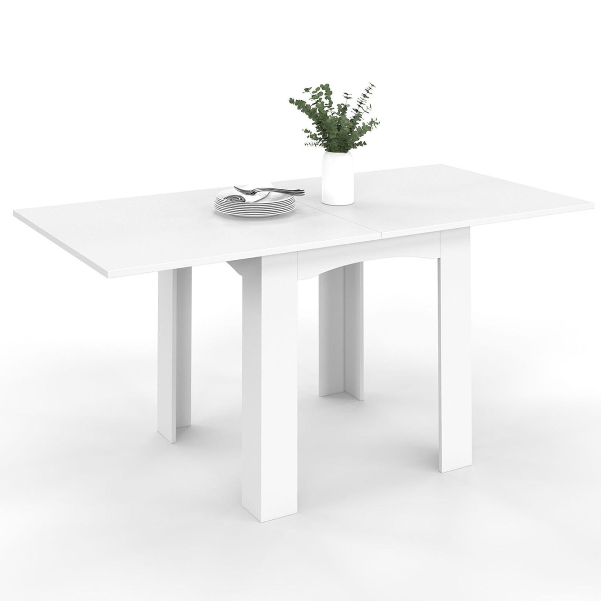 ID MARKET Table à manger extensible rectangle dona 4-8 personnes blanche 80-160 cm