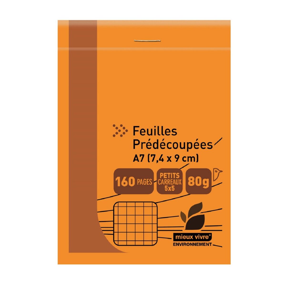 AUCHAN Bloc de bureau 7.4X10.5cm 160 pages petits carreaux 5x5
