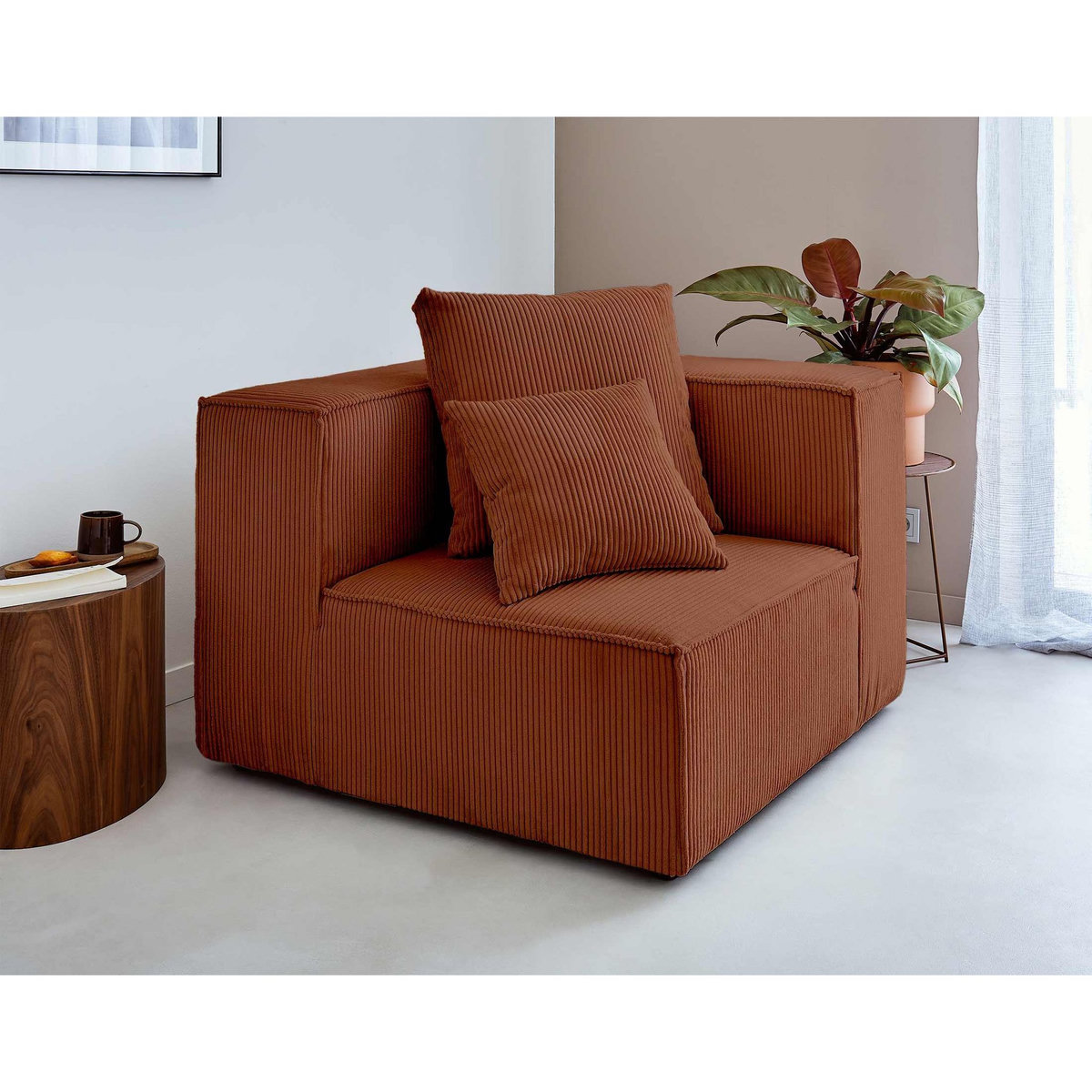 LISA DESIGN Colombine - module d'assise d'angle réversible - en velours côtelé