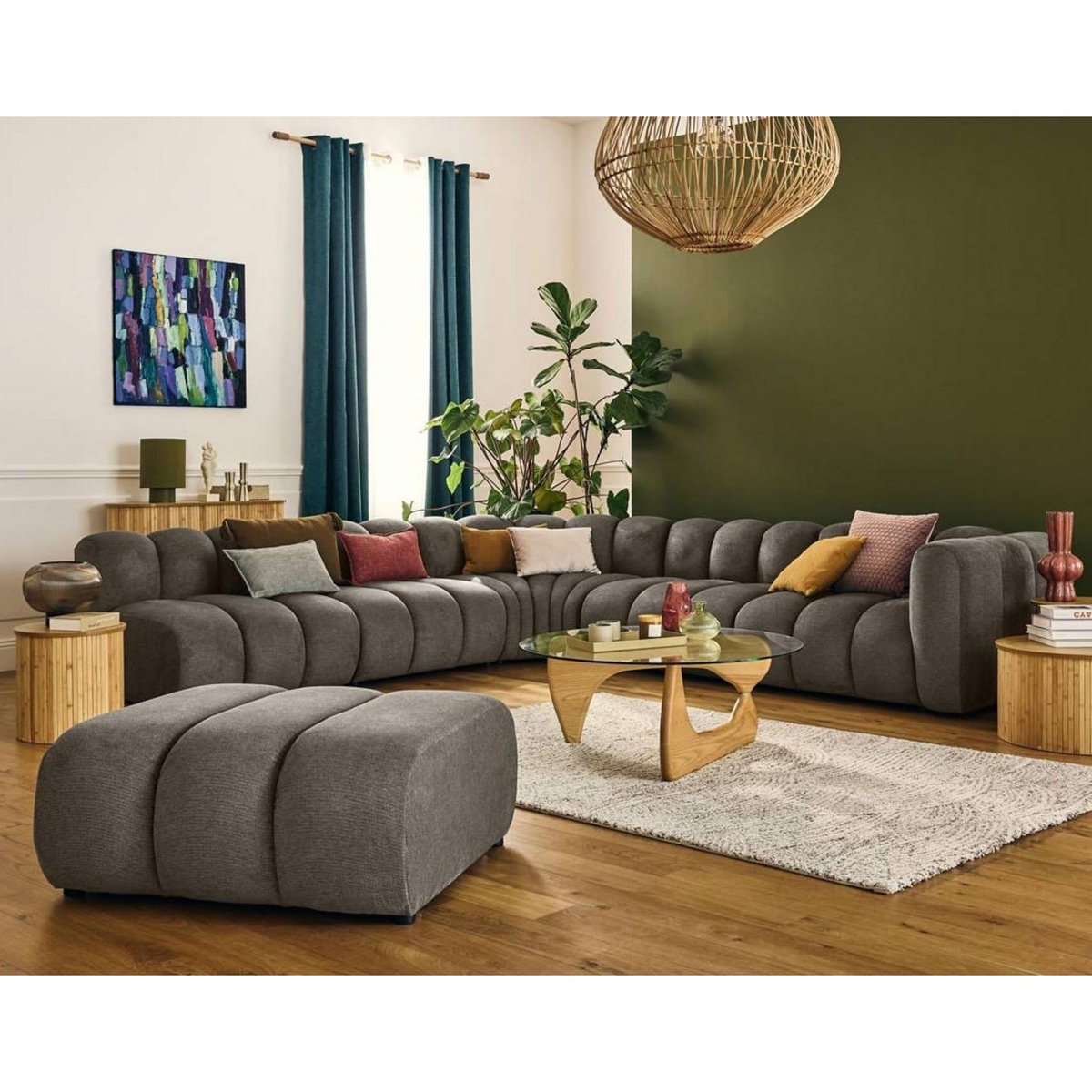 LISA DESIGN Debbie - canapé modulable d'angle gauche 5 places en tissu texturé