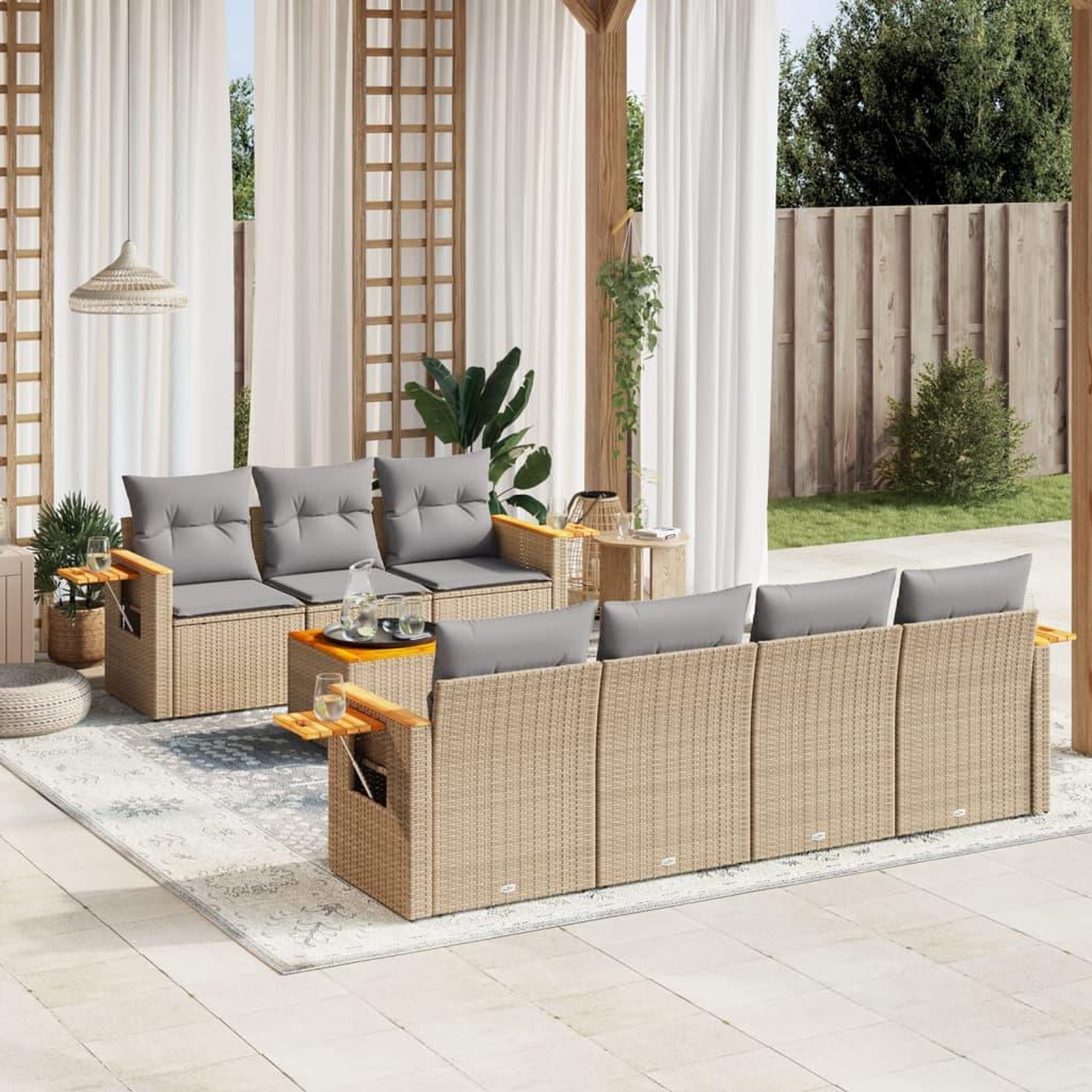 VIDAXL Salon de jardin avec coussins 8 pcs beige resine tressee