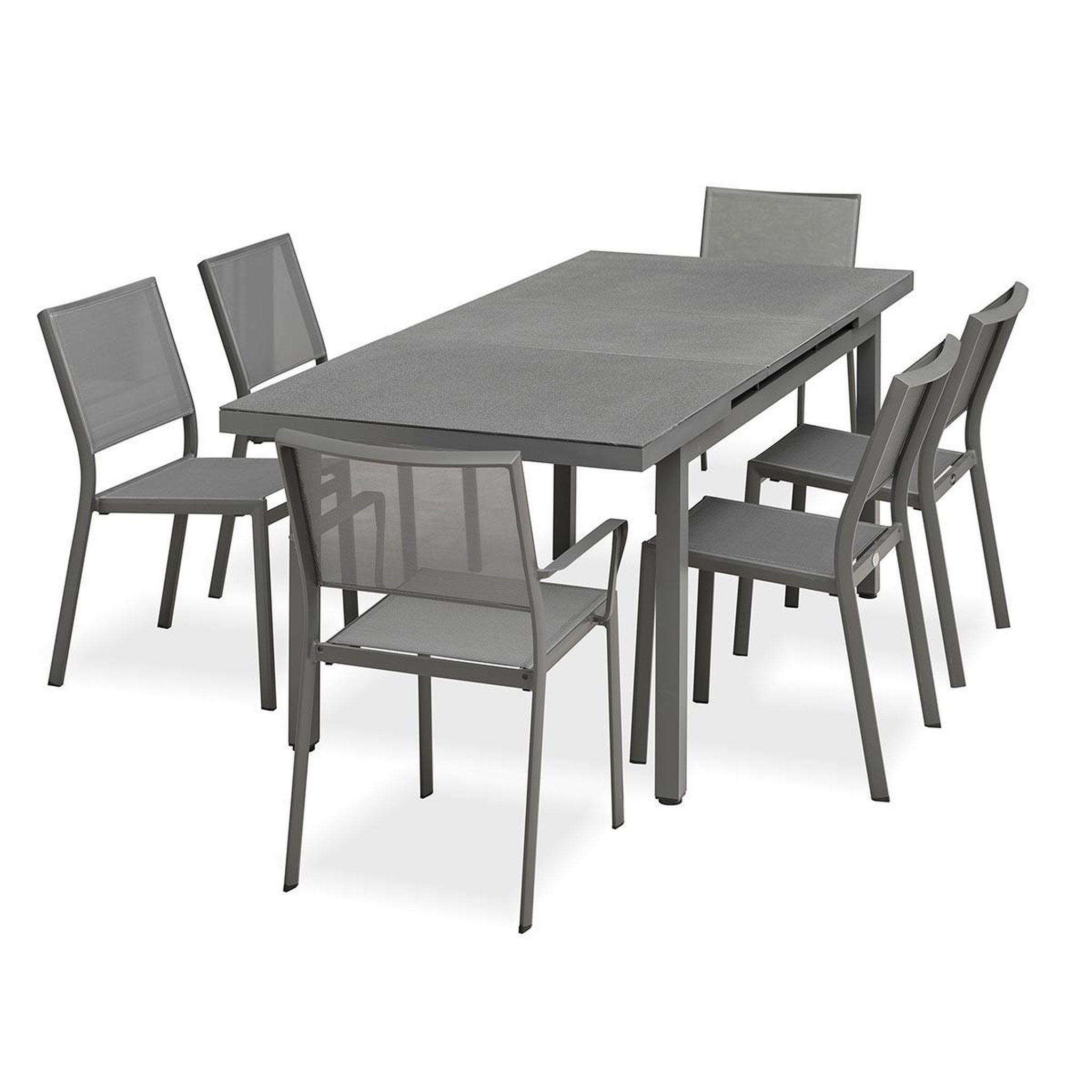 DCB GARDEN Ensemble Table de Jardin Extensible & 6 Assises  Dania & Stockholm  160-210cm Anthracite
