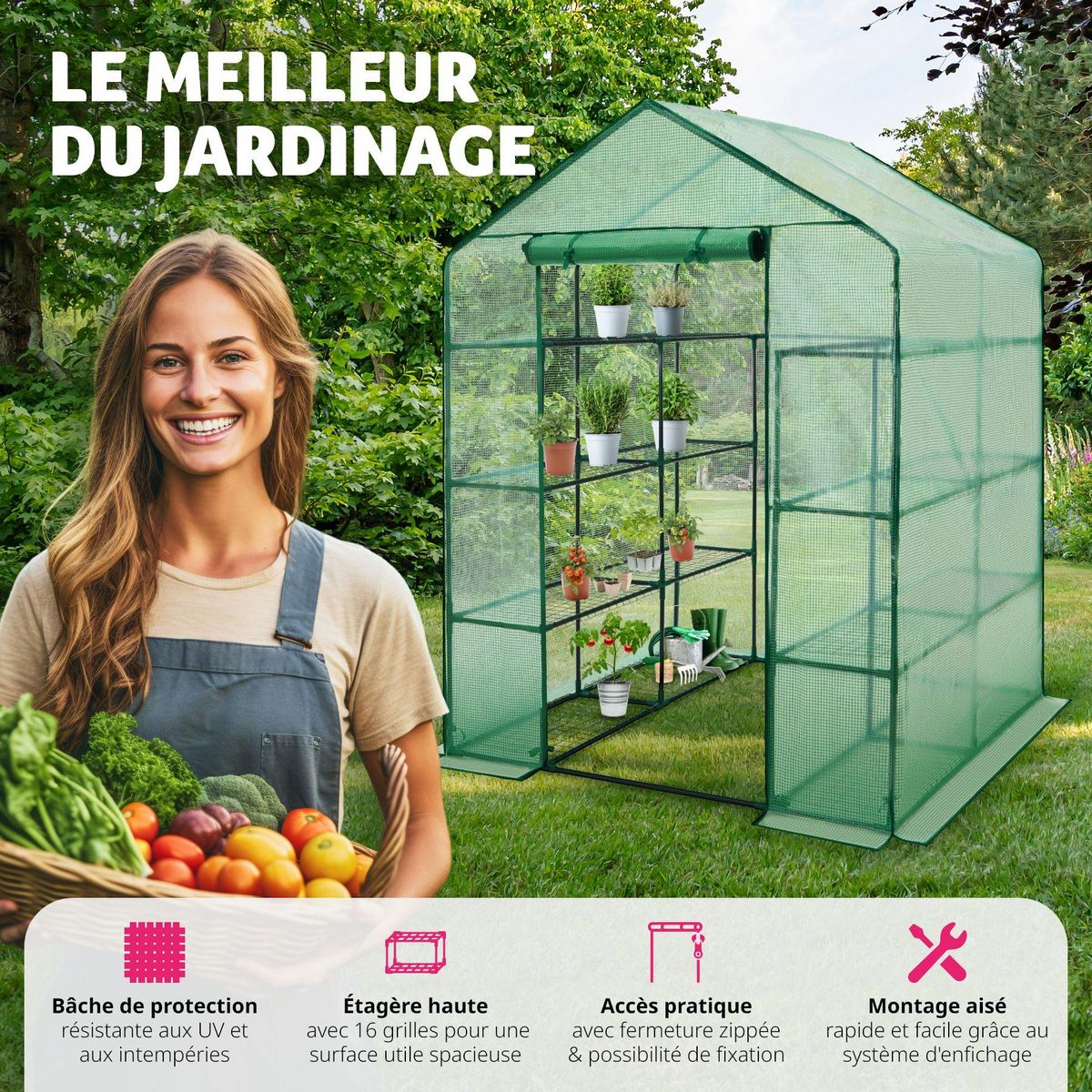 tectake Serre de jardin souple 3,6 m³ avec 16 étagères vert