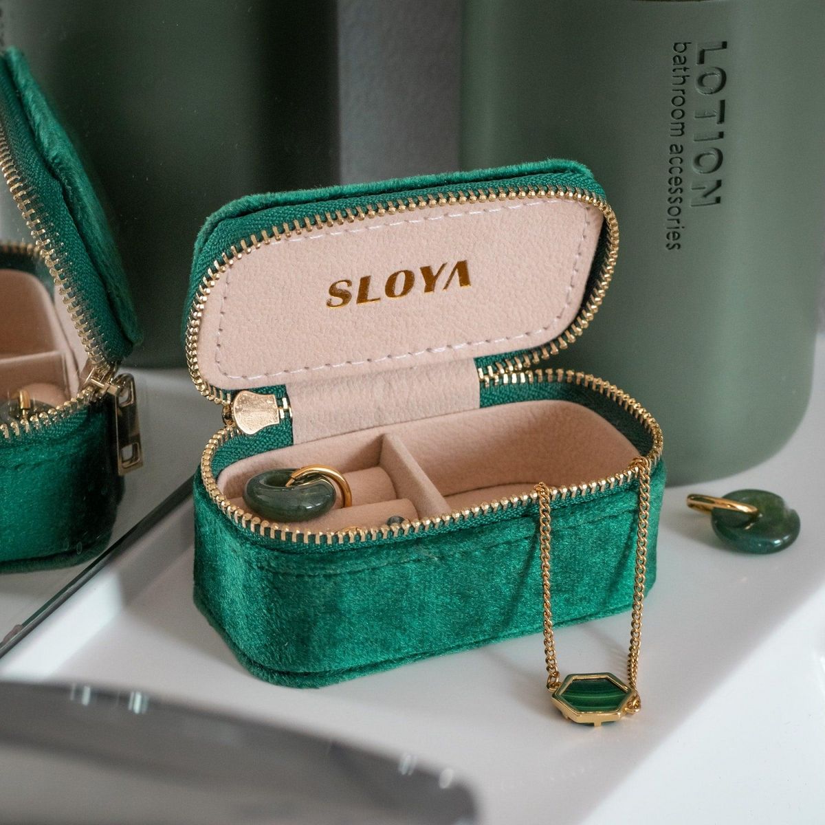 SLOYA Mini boîte à bijoux velours vert emeraude