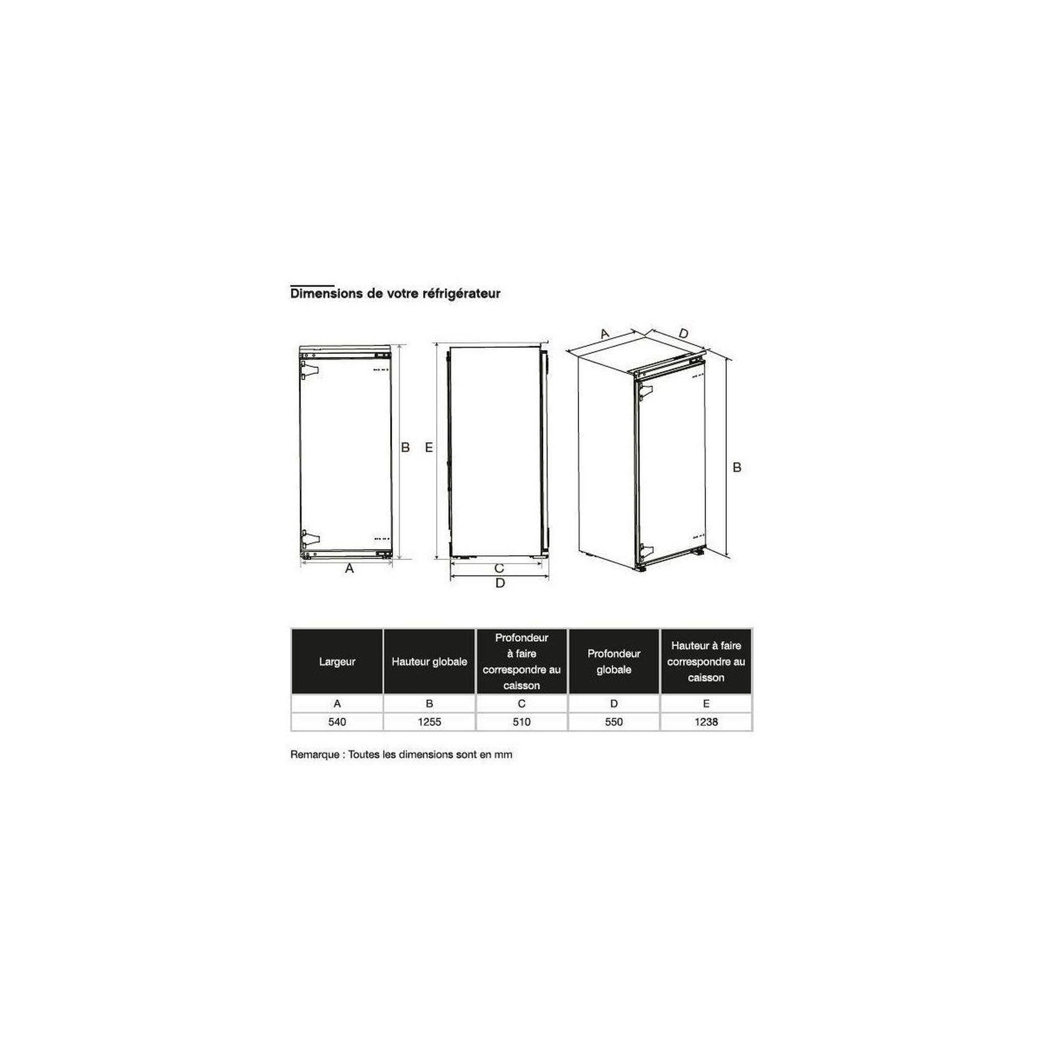 Voir la diapositive 3 : ESSENTIEL B Réfrigérateur 1 porte encastrable erfi125-55mib1