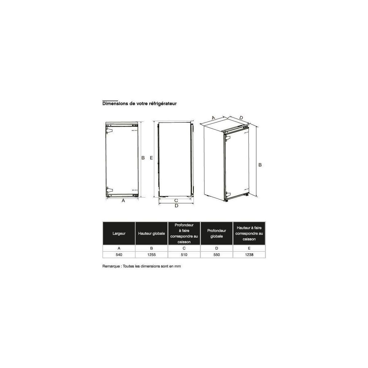 ESSENTIEL B Réfrigérateur 1 porte encastrable ERFI125-55miB1