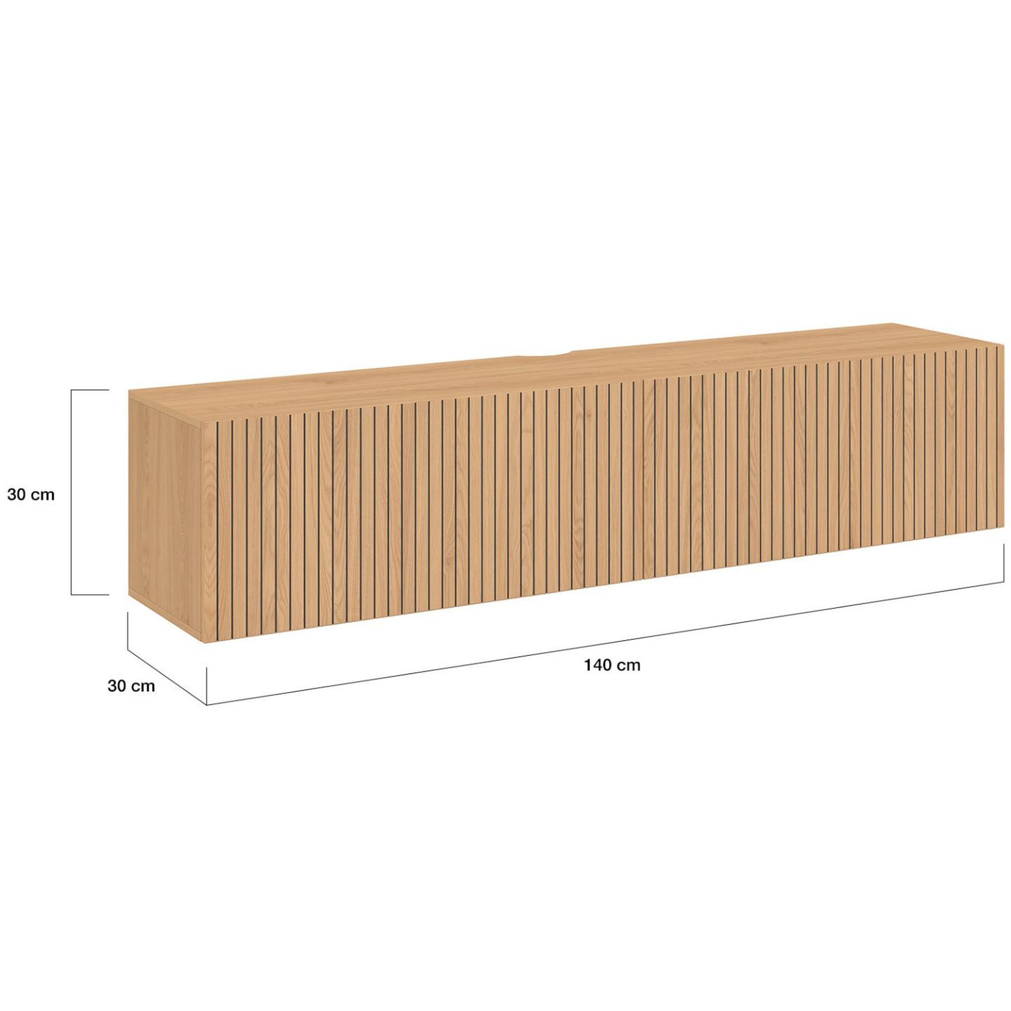 Voir la diapositive 5 : ID MARKET Meuble tv 140 cm suspendu juliette 2 portes lattes tasseau bois coloris chêne