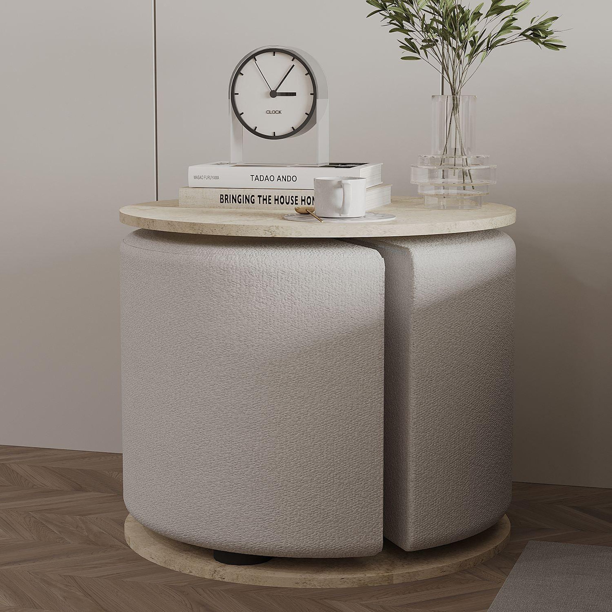 Voir la diapositive 3 : Habitat et Jardin Table d'appoint avec pouf en bois  vexana  - 43 x 43 x 47 cm - travertin
