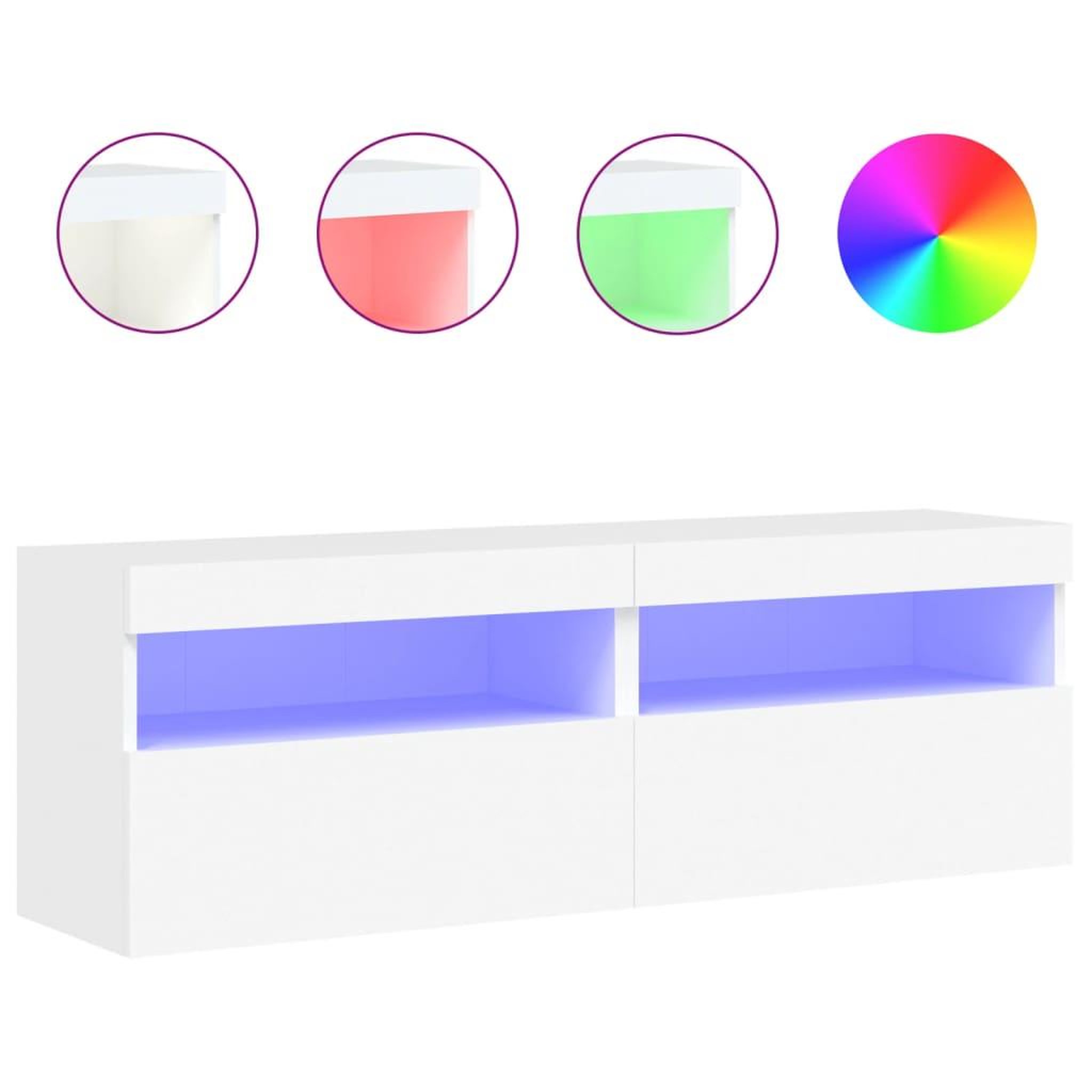 Voir la diapositive 2 : VIDAXL Meubles TV muraux avec lumieres LED 2 pcs blanc 60x30x40 cm