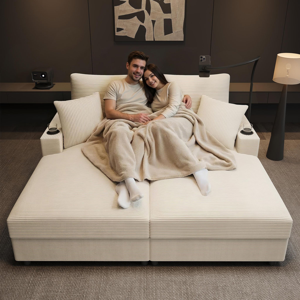 MERAX Canapé droit fixe 2 places tissu