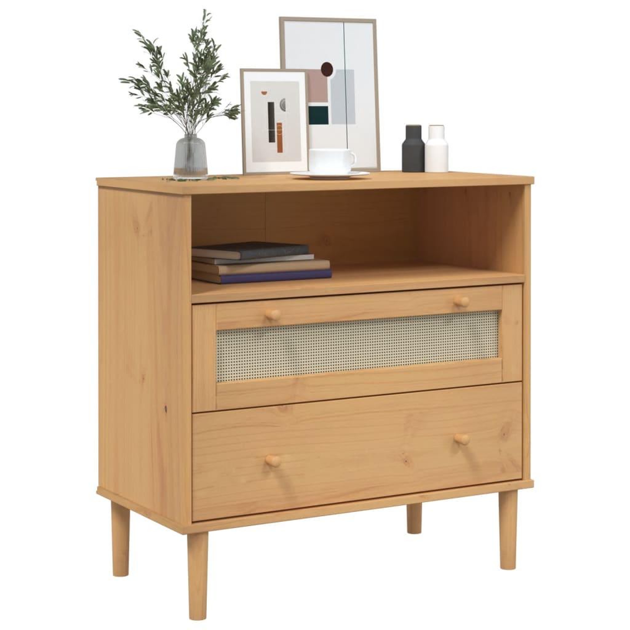 Voir la diapositive 3 : VIDAXL Buffet SENJA aspect rotin marron 80x40x80 cm bois massif de pin