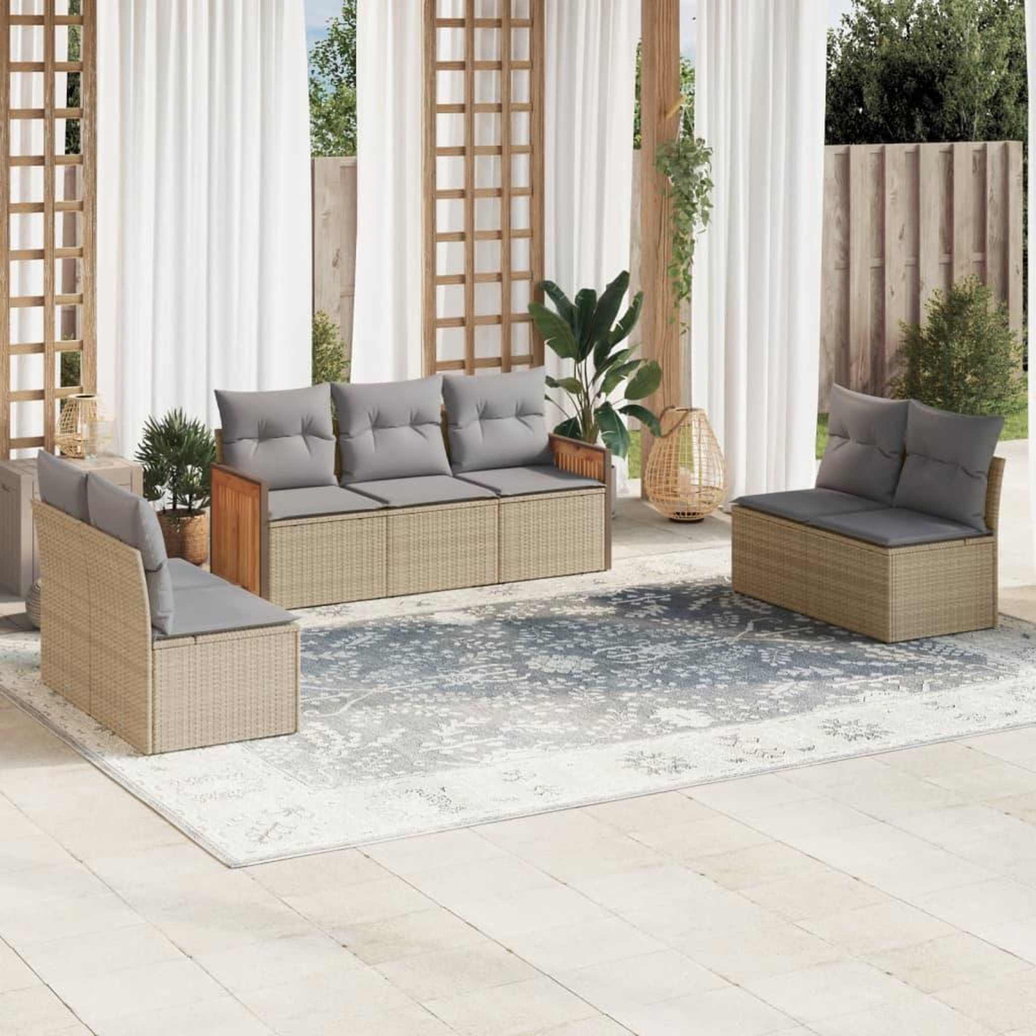 VIDAXL Salon de jardin avec coussins 7 pcs beige resine tressee