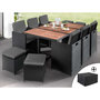 Voir la diapositive 1 : BEST MOBILIER Cuba - salon de jardin encastrable 10 places - en résine tressée - noir avec coussins gris + housse de protection