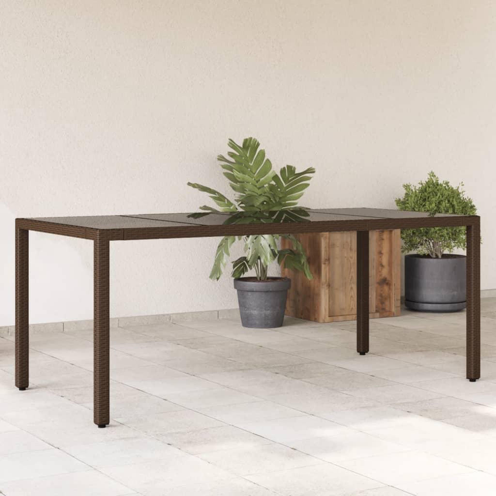 VIDAXL Table de jardin avec dessus en verre marron resine tressee