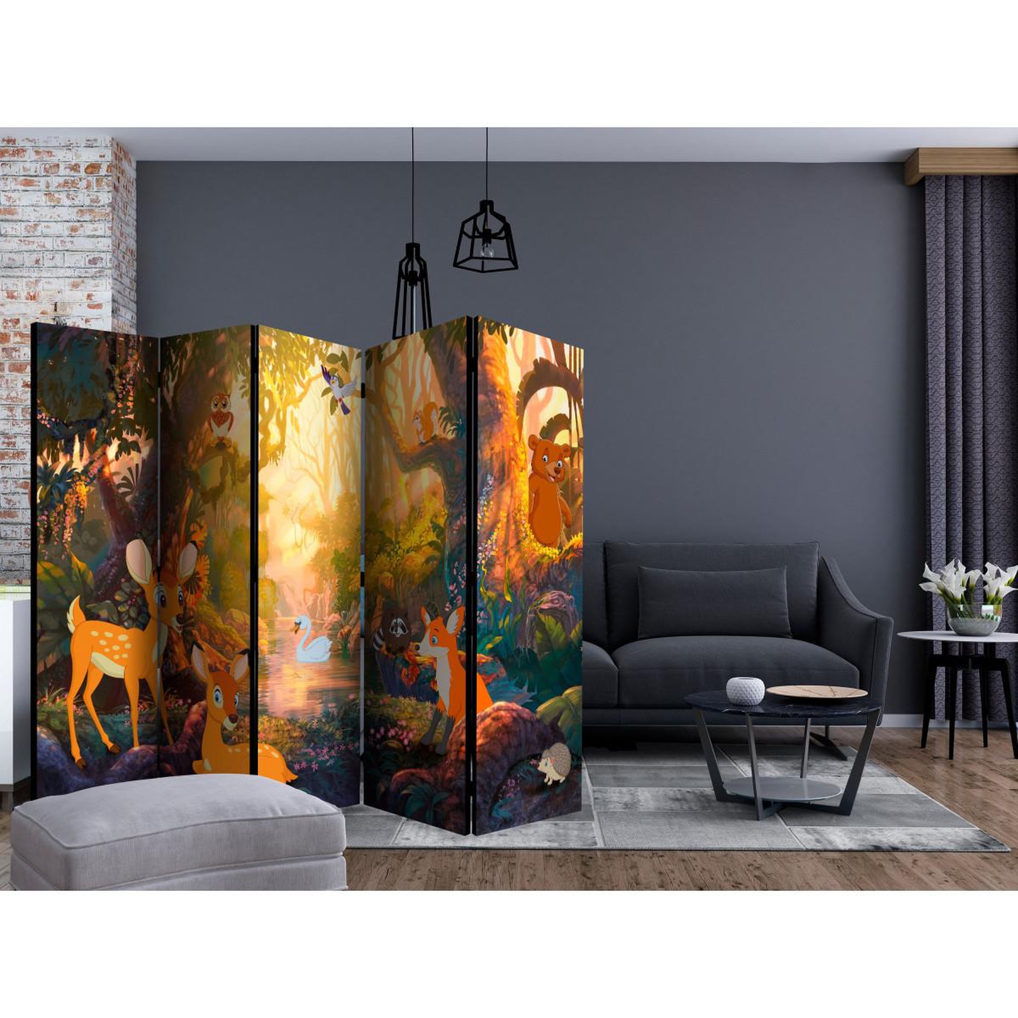 Voir la diapositive 2 : Paris Prix Paravent 5 volets  animals in the forest  172x225cm
