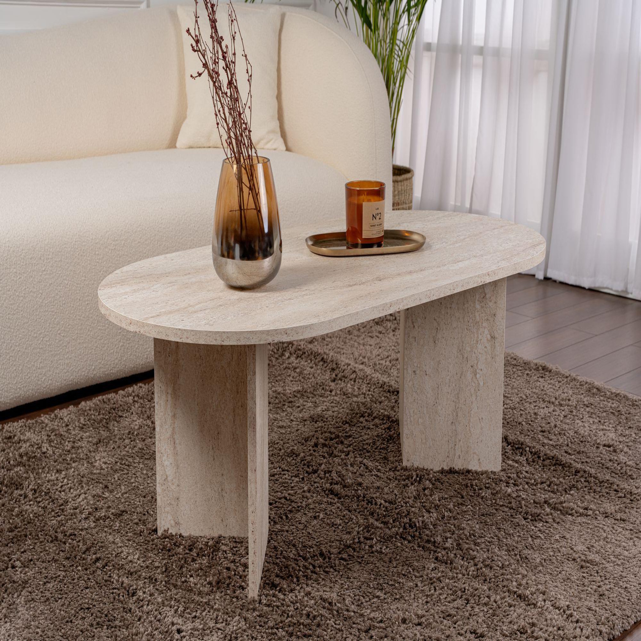 Voir la diapositive 2 : Habitat et Jardin Table basse en bois  sable  - 60 x 119 x 40 cm - travertin