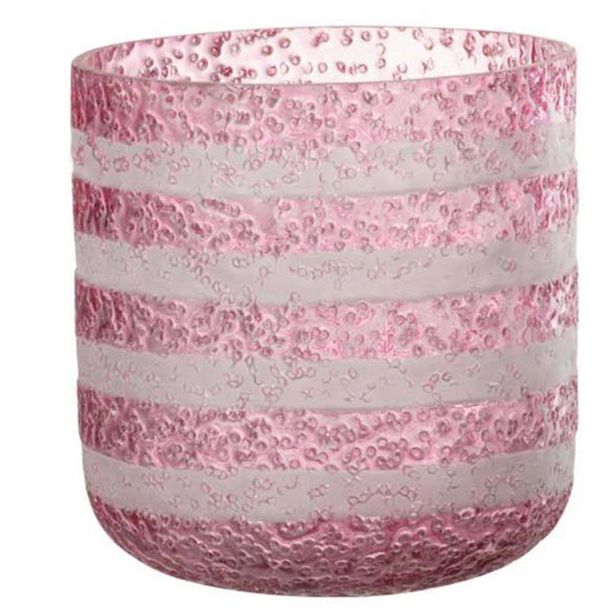 J-LINE Photophore Design en Verre  Lignes  15cm Rose