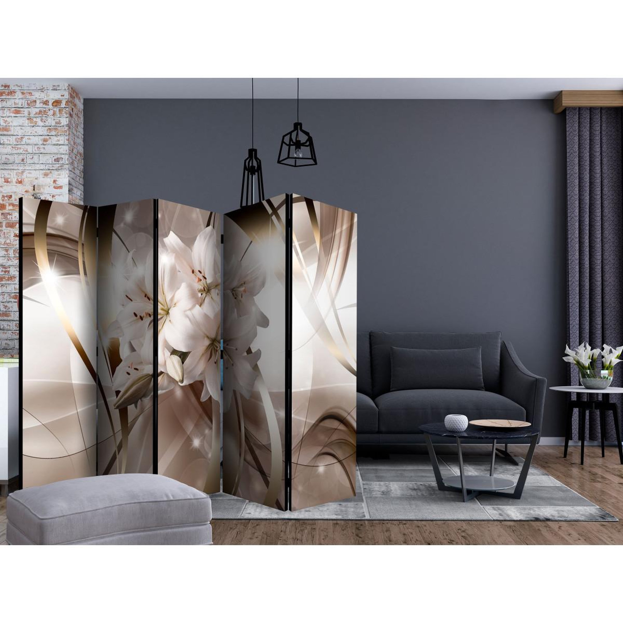 Voir la diapositive 2 : Paris Prix Paravent 5 volets  lily bunch  172x225cm