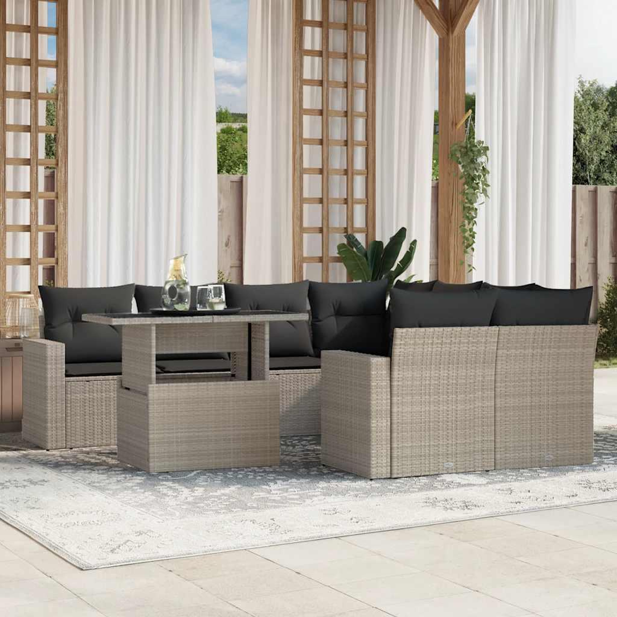 VIDAXL Salon de jardin 9 pcs avec coussins gris clair resine tressee