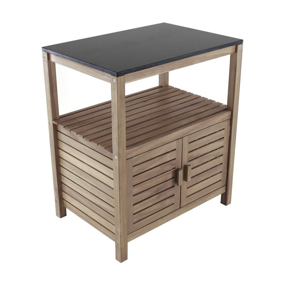 Proloisirs Meuble haut - FIDJI - Acacia FSC 100% - Plaque granit - Noir