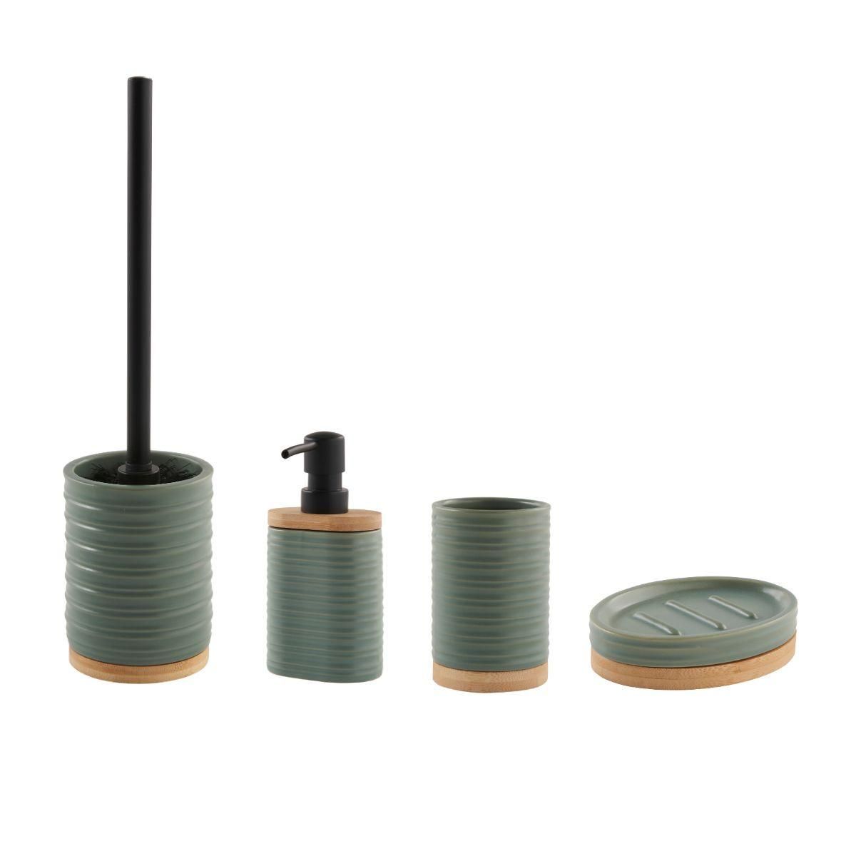 GUY LEVASSEUR Set salle de bain strié 4 pièces céramique vert sauge