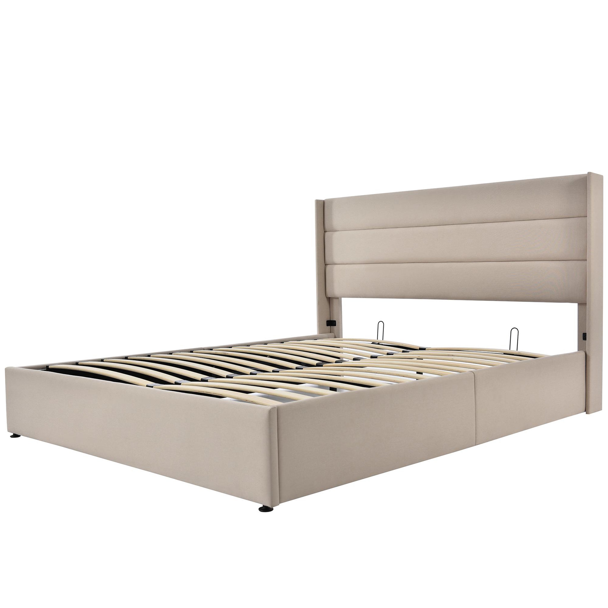 Voir la diapositive 6 : MERAX Lit coffre avec sommier Lin
