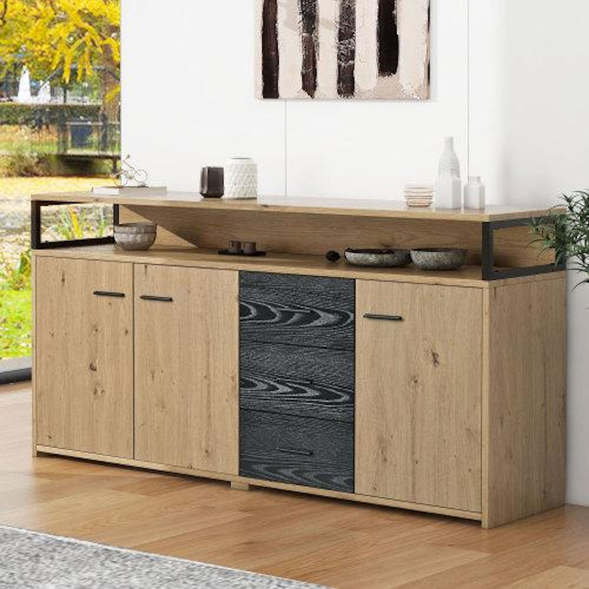 MERAX Buffet 3 porte(s) 3 tiroir(s) - 150 cm naturel panneau de particules