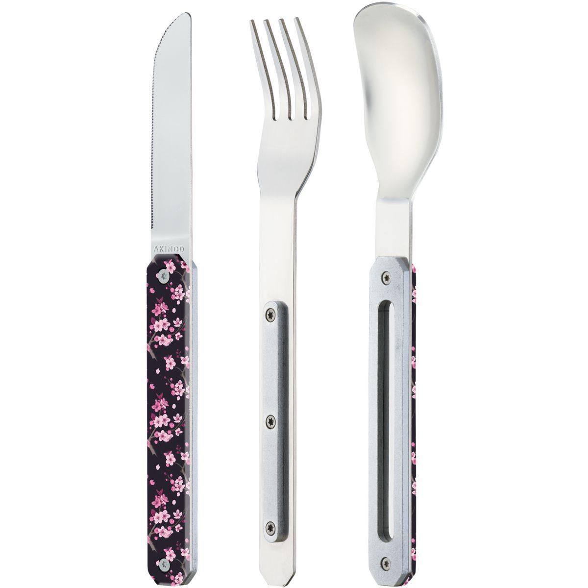 AKINOD Couverts 3 couverts droit 12H34 Fleurs de cerisie