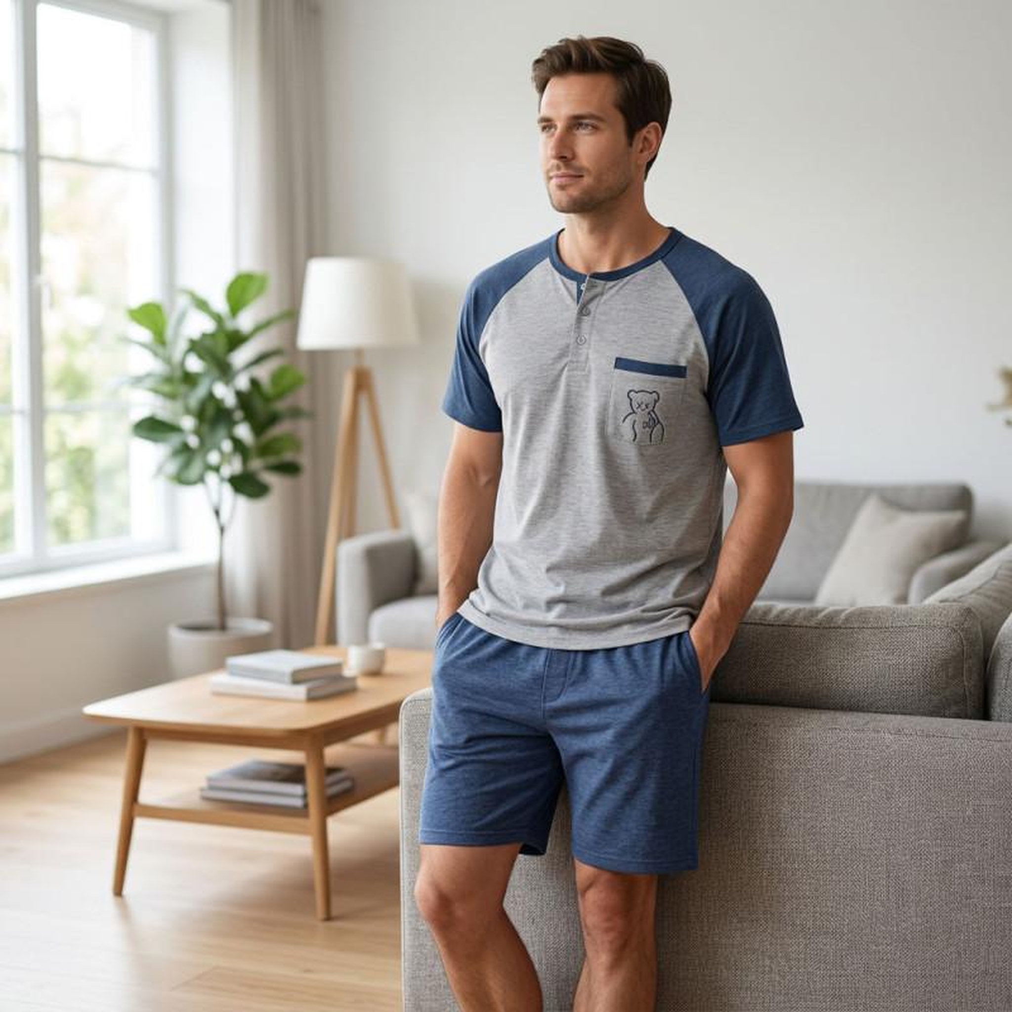 Voir la diapositive 2 : OZABI OZABI Ensemble Pyjama Pyjama Court Homme Coton