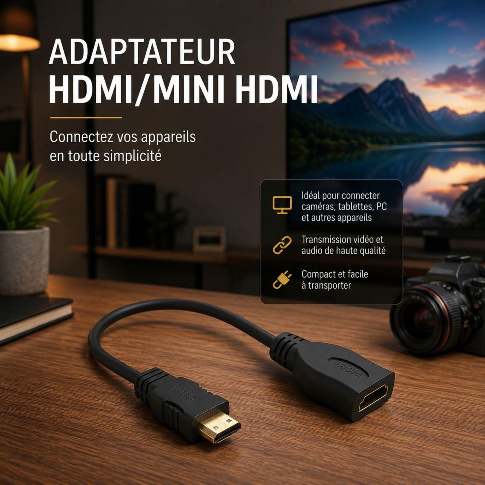 Voir la diapositive 2 : ESSENTIEL B Adaptateur hdmi/mini hdmi hdmi vers mini hdmi