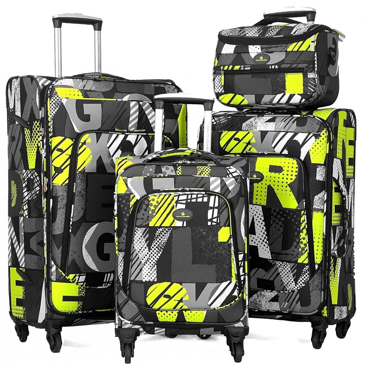 David Jones Lot de 3 valises souples plus 1 vanity