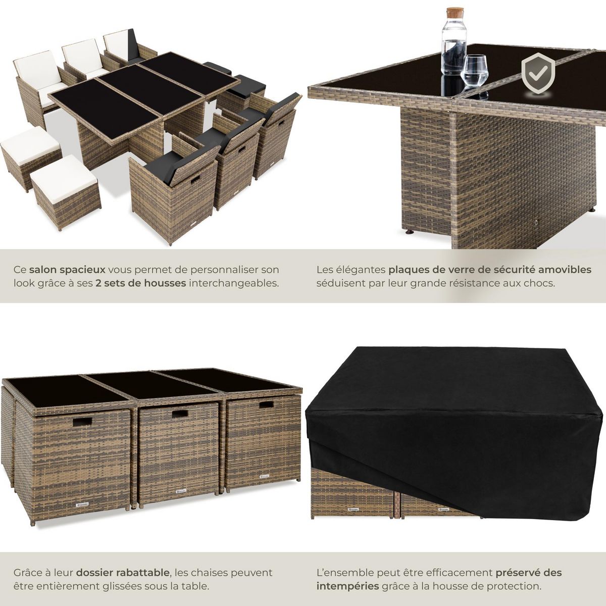 tectake Salon de jardin avec cadre en aluminium marron naturel