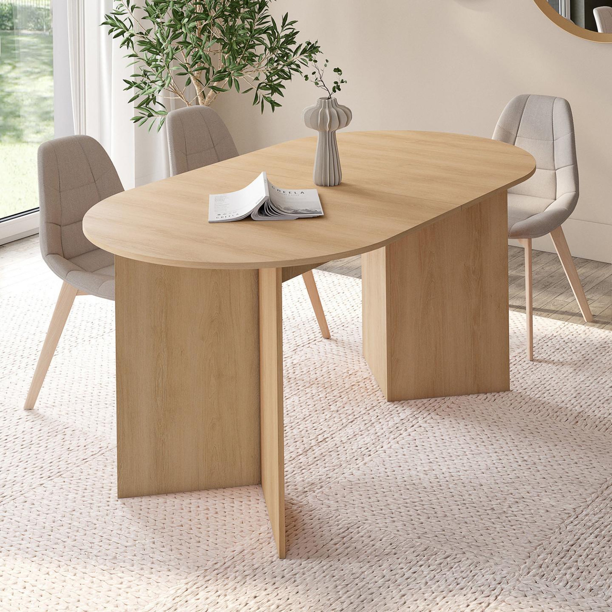 Voir la diapositive 4 : ID MARKET Table à manger extensible ovale marthe 6 -10 personnes bois façon hêtre 160-200 cm