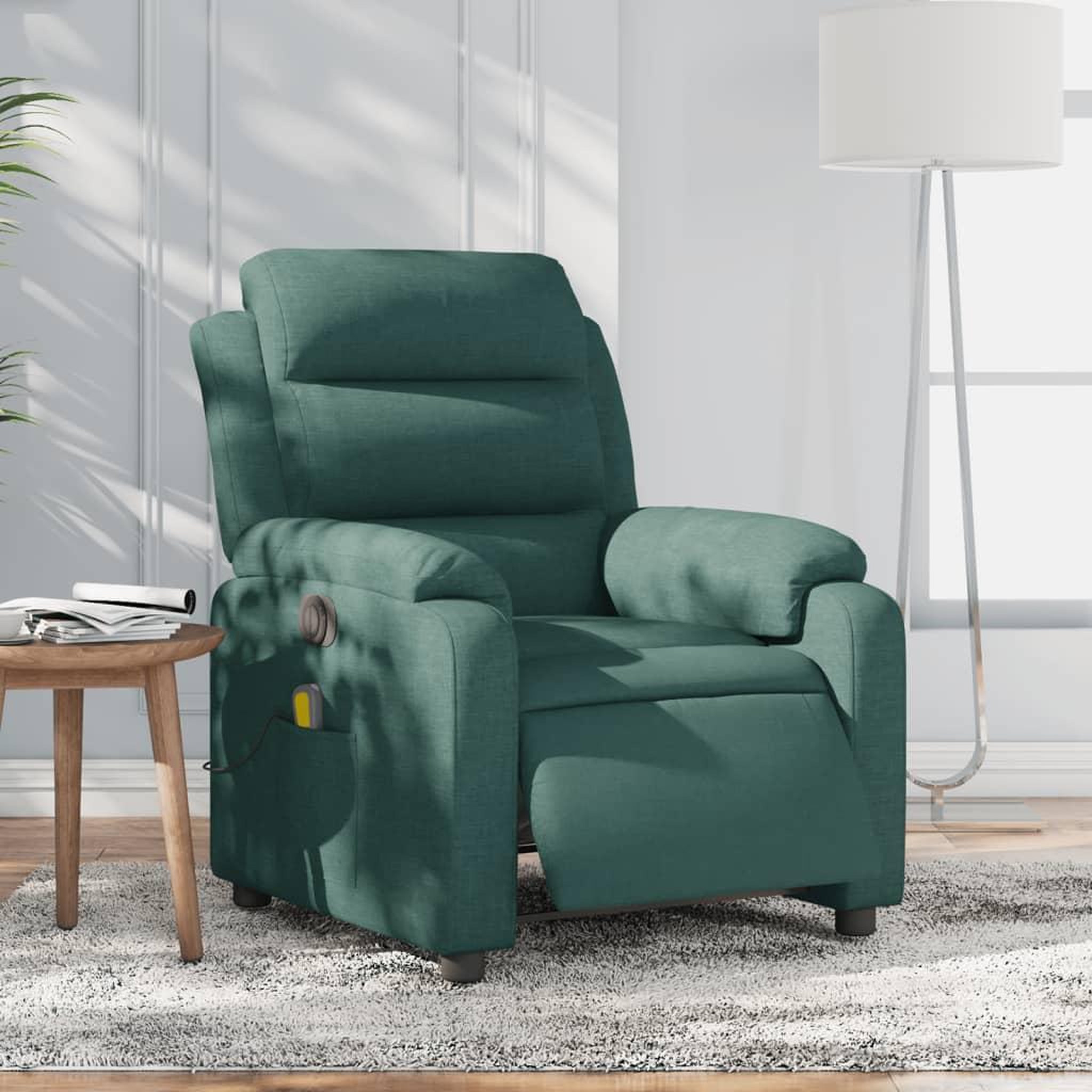 VIDAXL Fauteuil de massage inclinable electrique Vert fonce Tissu