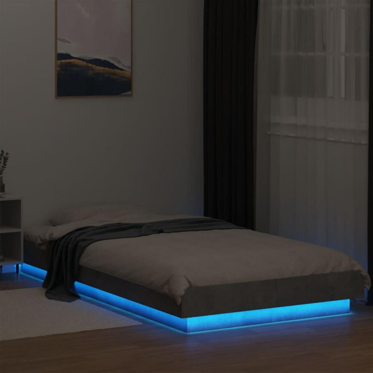 VIDAXL Cadre de lit et lumieres LED sans matelas gris beton 90x190 cm