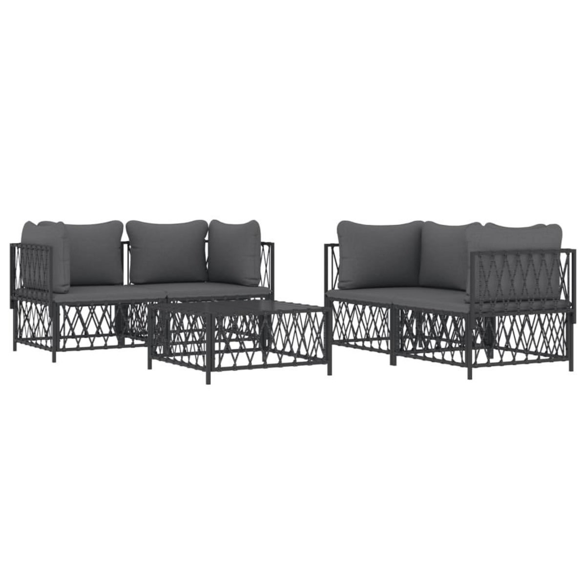 VIDAXL Salon de jardin avec coussins 5 pcs anthracite acier