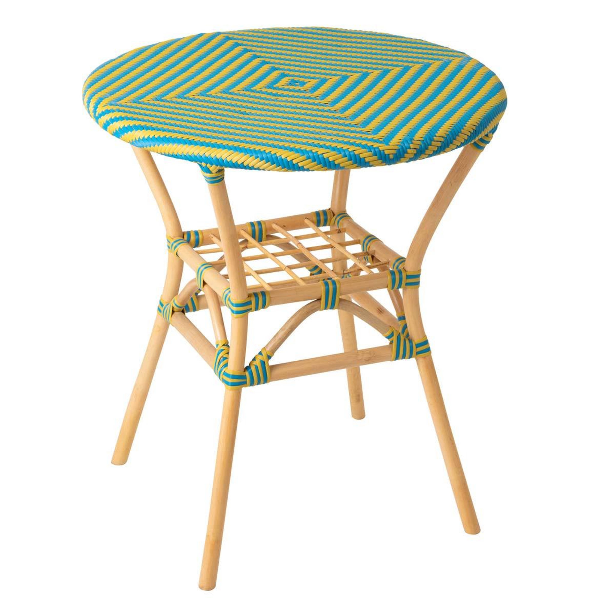 J-LINE Table à manger en rotin  geo  75cm jaune & bleu
