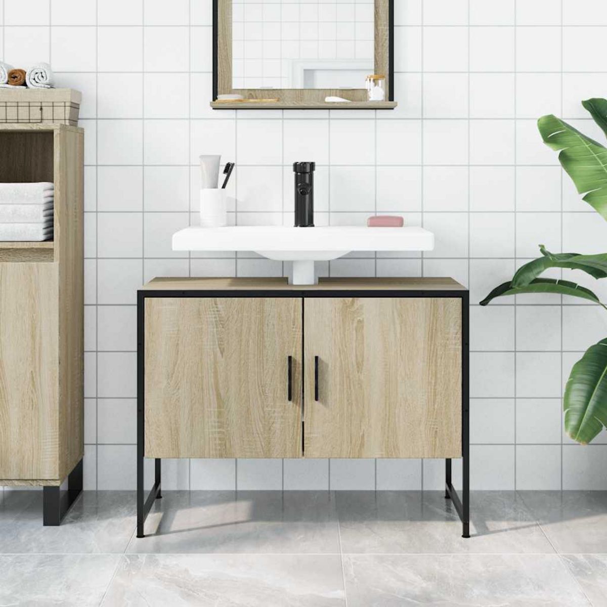 VIDAXL Armoire lavabo de salle de bain chene sonoma bois d'ingenierie