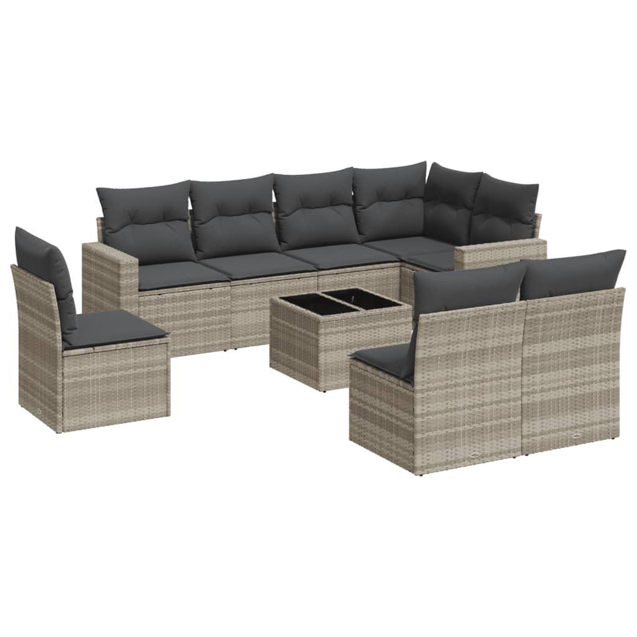 Voir la diapositive 2 : VIDAXL Salon de jardin 9 pcs avec coussins gris clair resine tressee