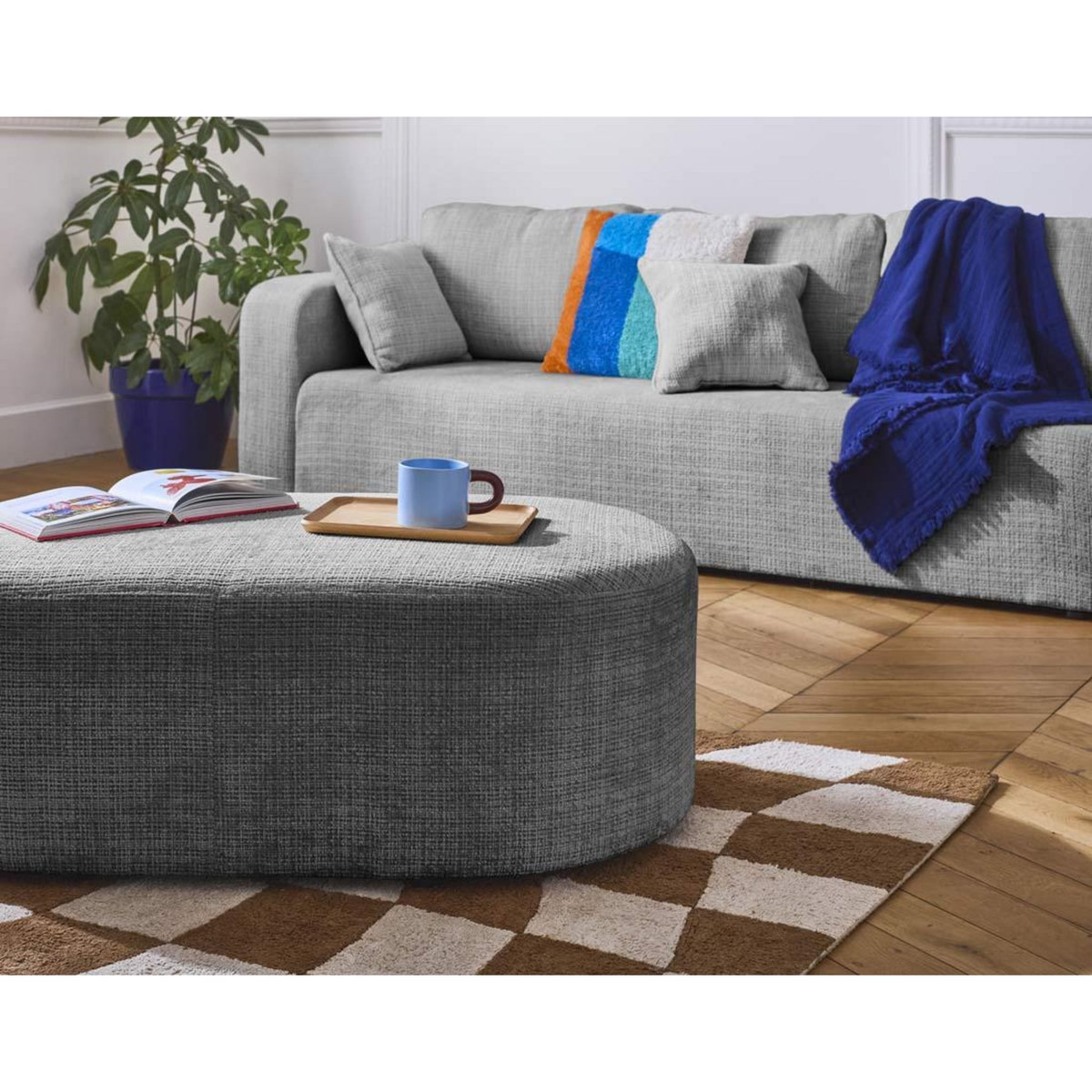 BEST MOBILIER Miro - pouf en velours texturé