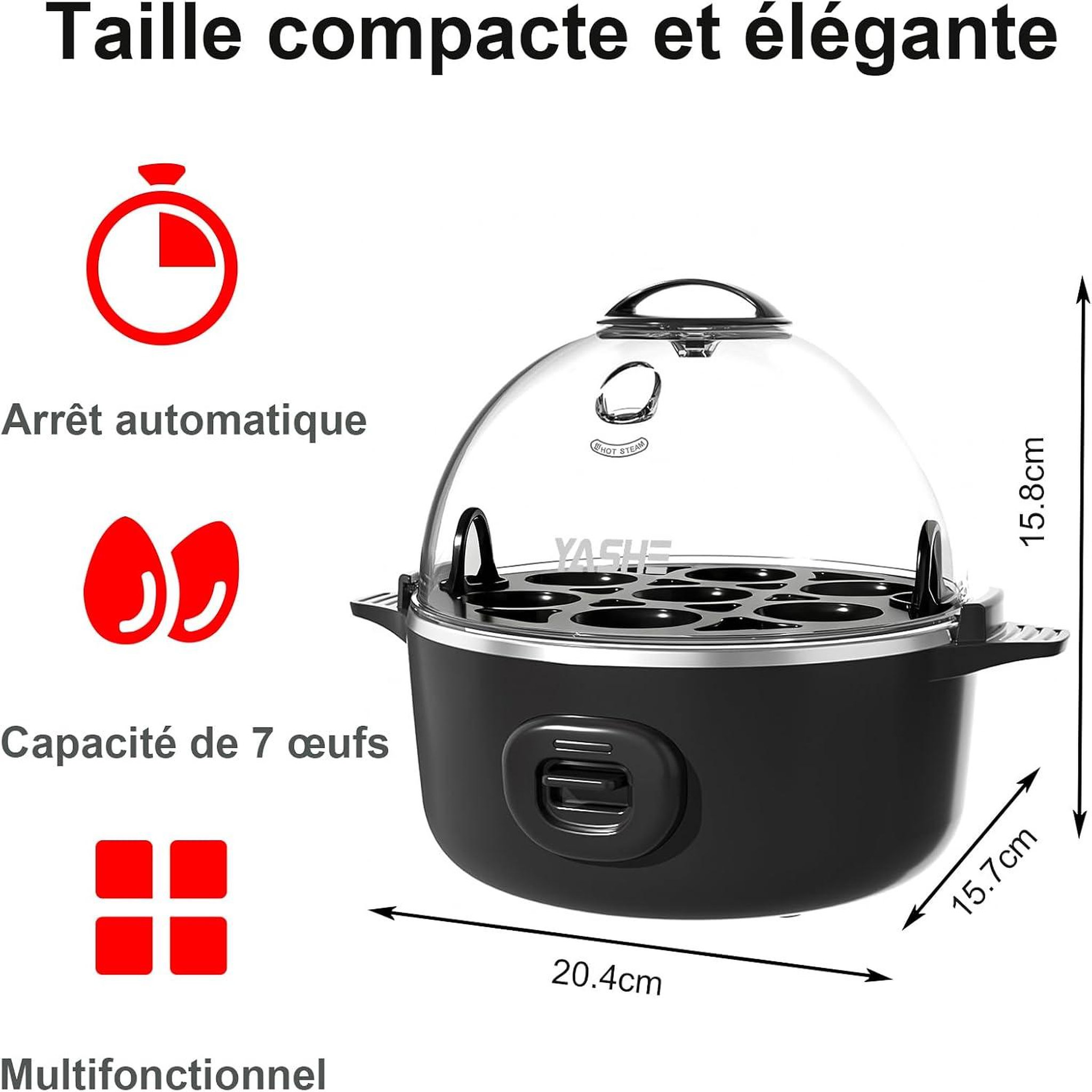 Voir la diapositive 4 : YASHE Cuiseur à œufs, 7 œufs, pocheuse et plateau omelette