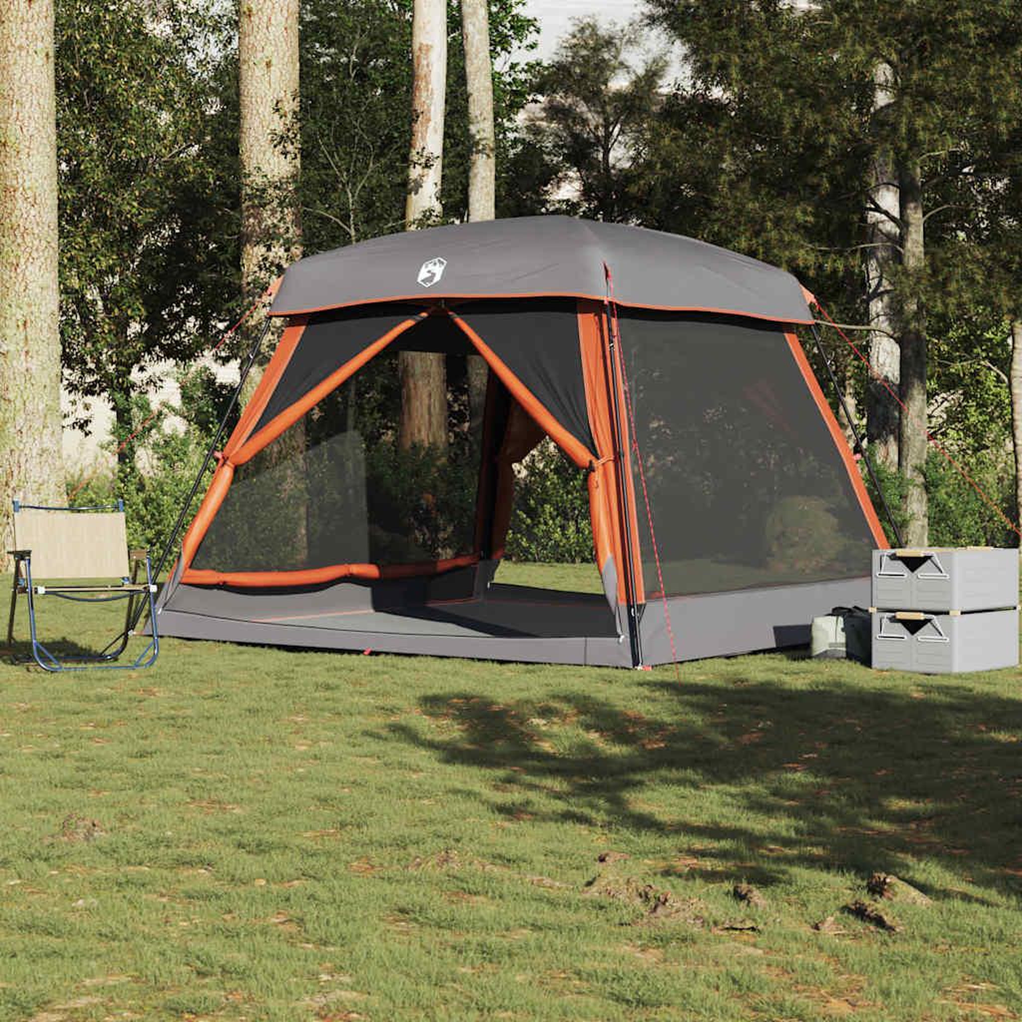 VIDAXL Tente de cabine familiale 6 personnes gris orange impermeable