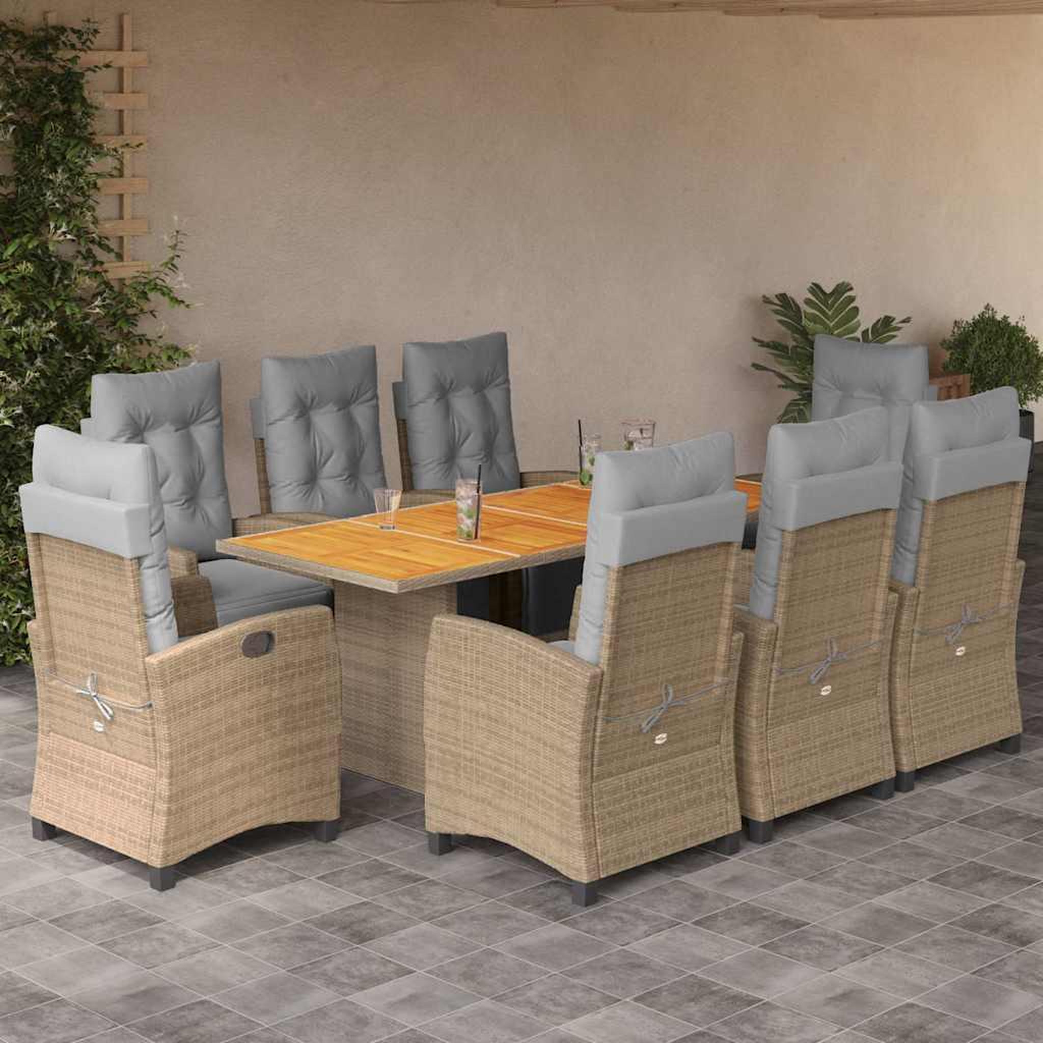 VIDAXL Ensemble a manger de jardin et coussins 9 pcs melange beige