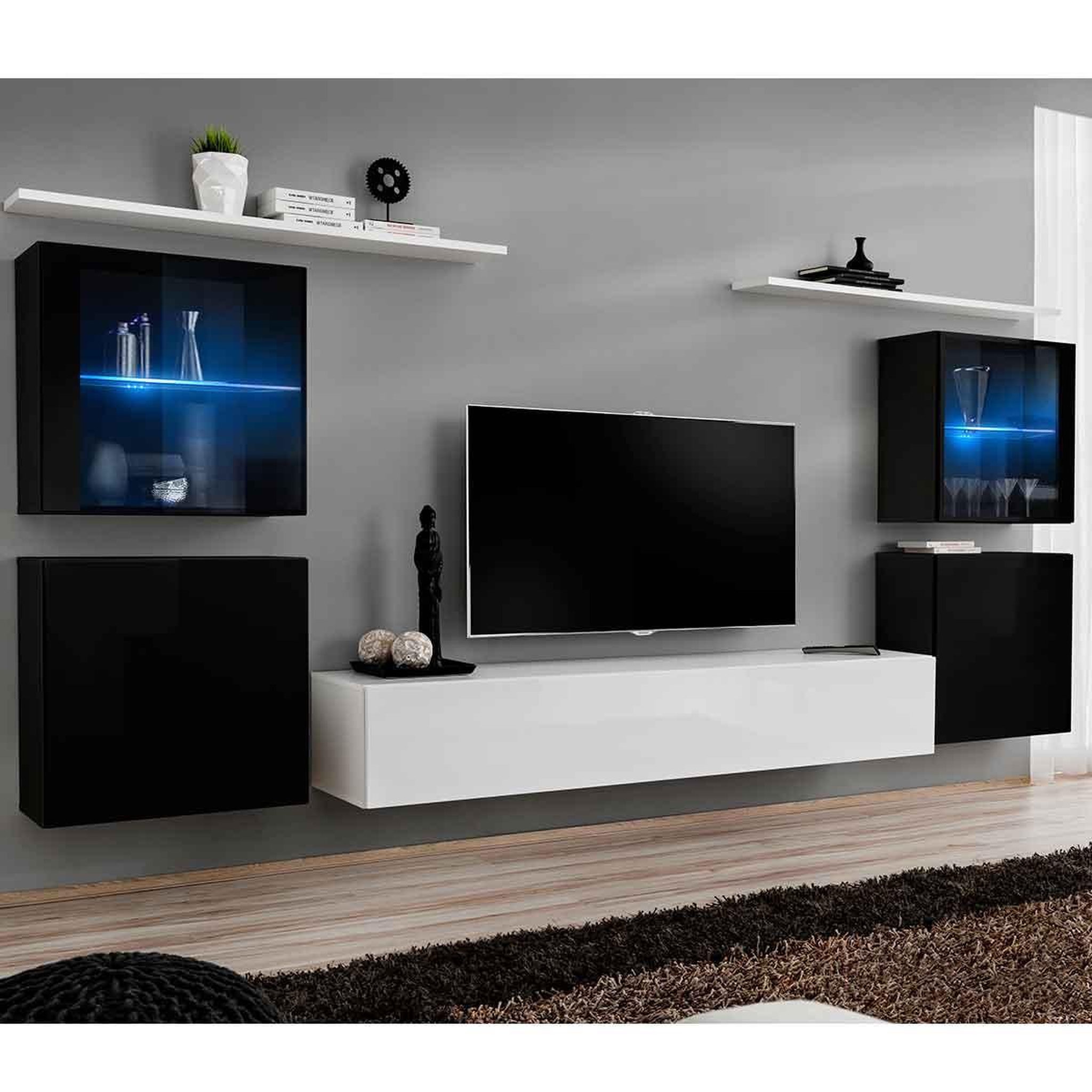Paris Prix Meuble tv mural design  switch xiv  320cm blanc & noir