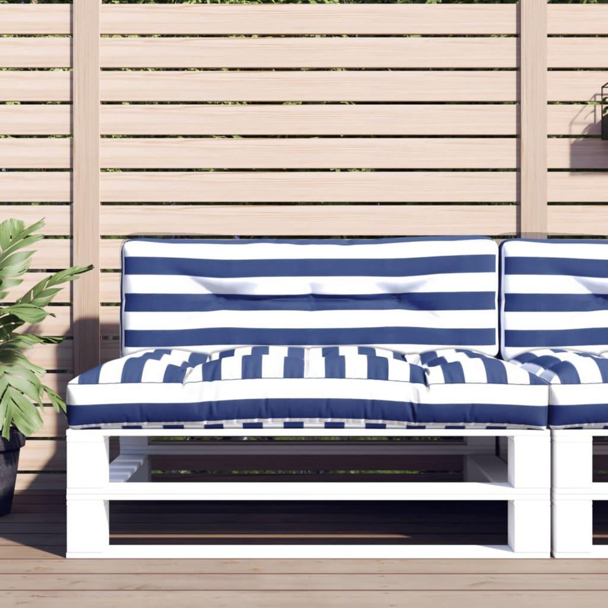 VIDAXL Coussins de palette lot de 2 rayures bleues/blanches tissu