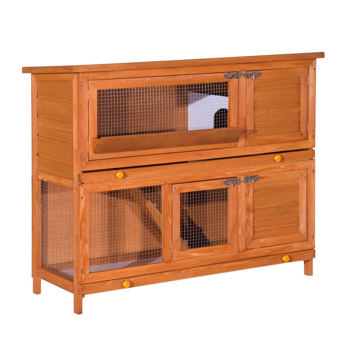 PAWHUT Cage a lapin poulailler clapier en bois de pin de grande taille avec 2 etages 120x48x100 cm