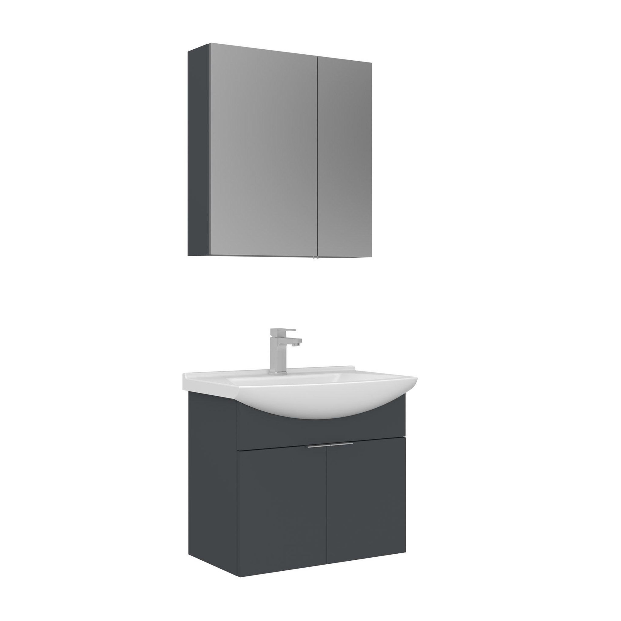Habitat et Jardin Meuble avec simple vasque et miroir  Purus 65  - 65 x 50 x 58 cm - Matte Anthracite
