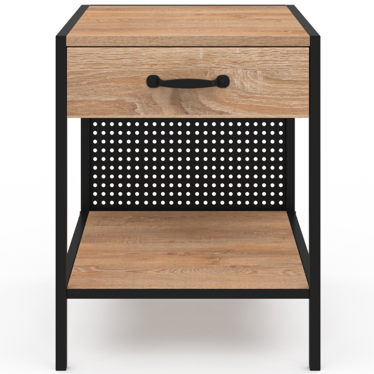 ID MARKET Lot de 2 tables de chevet PRESTON 1 tiroir avec tablette acier perforé design industriel