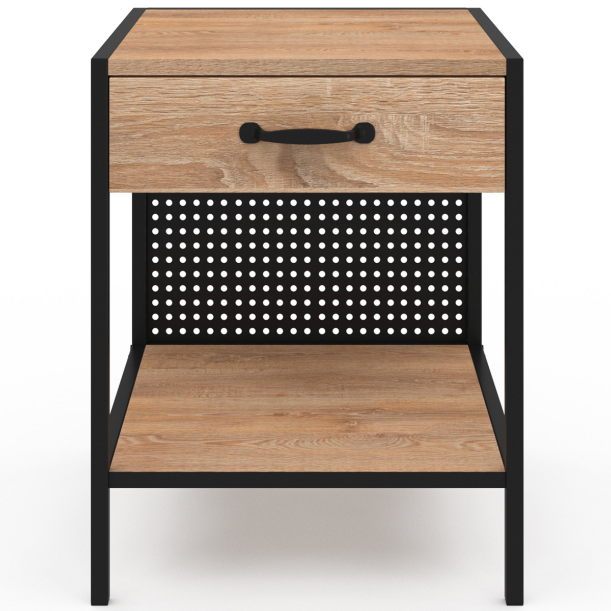 ID MARKET Lot de 2 tables de chevet PRESTON 1 tiroir avec tablette acier perforé design industriel