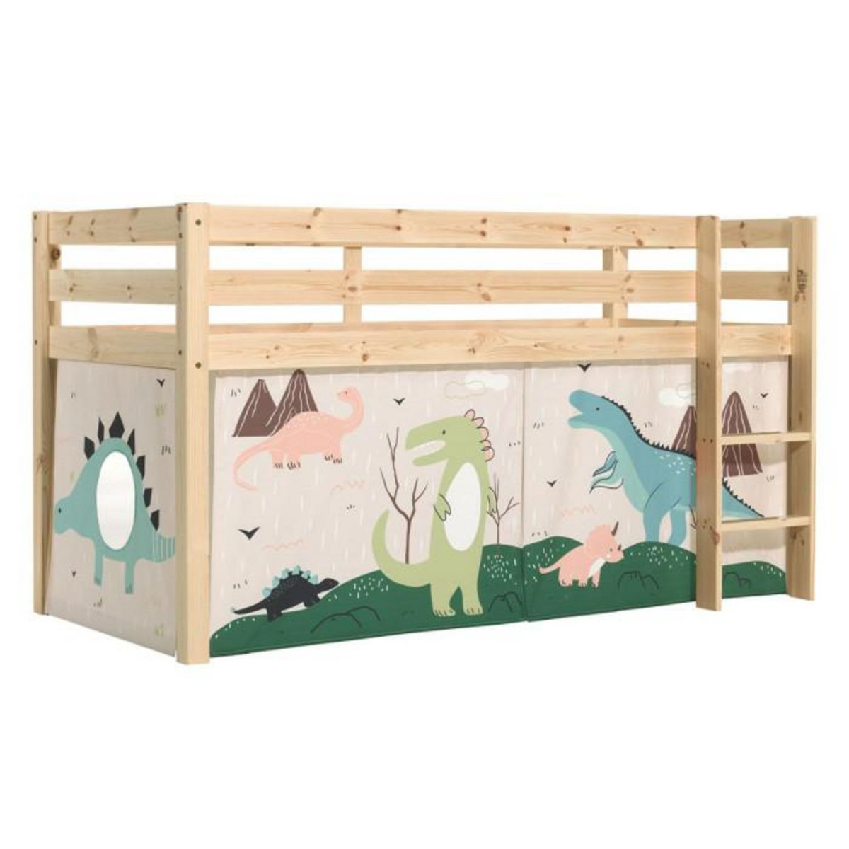 Paris Prix Lit Enfant Surélevé  Pino Dino  90x200cm Naturel